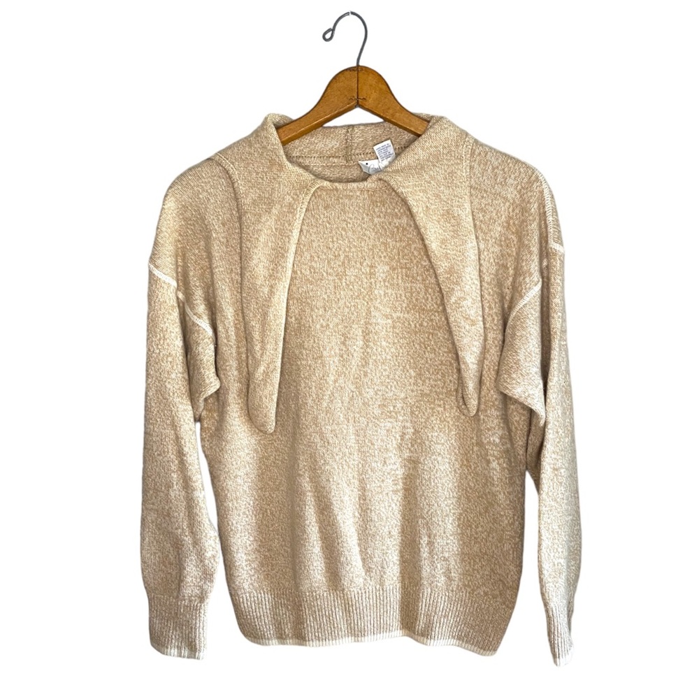 Belford Cashmere Vintage Tan Brown Hooded Tie Neck Pullover Sweater Hoodie